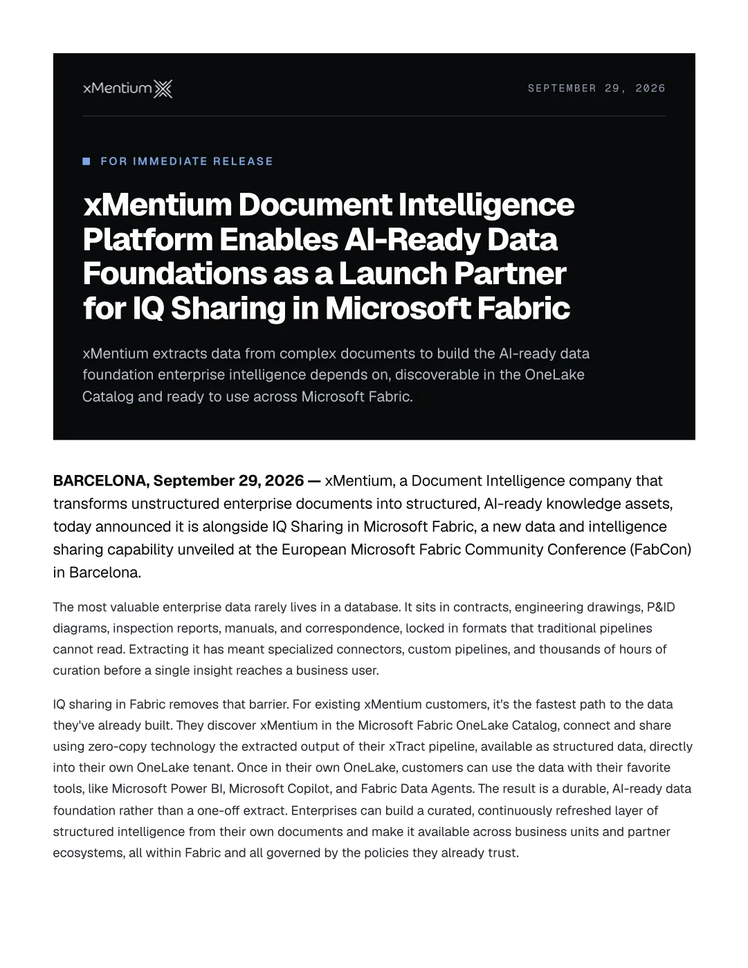 xMentium Named a Launch Partner for IQ Sharing in Microsoft Fabric